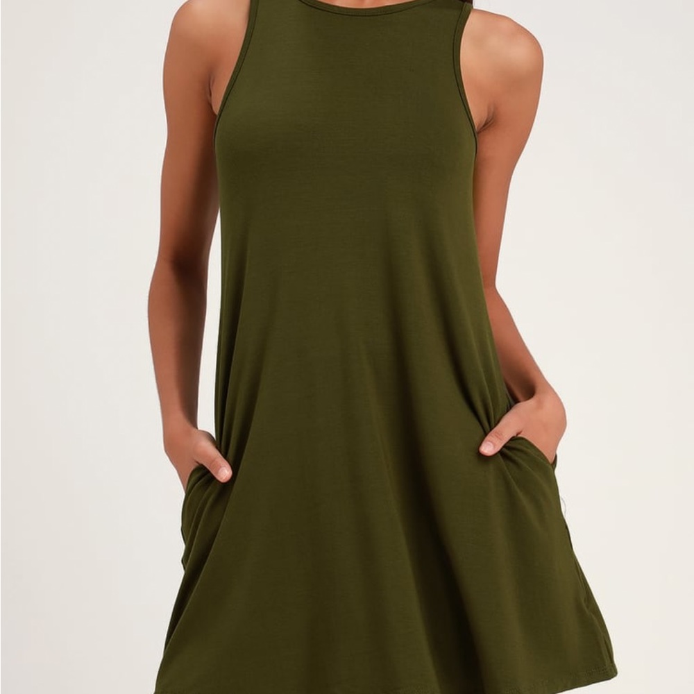 Olive Green Sleeveless Swing Dress Lulu’s